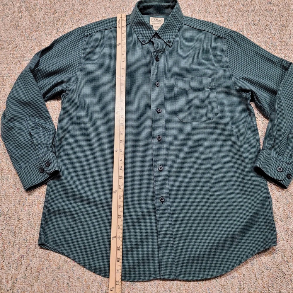 LL Bean Shirt Mens Medium Green Houndstooth Traditional Fit Button Down Outdoors - Picture 8 of 13